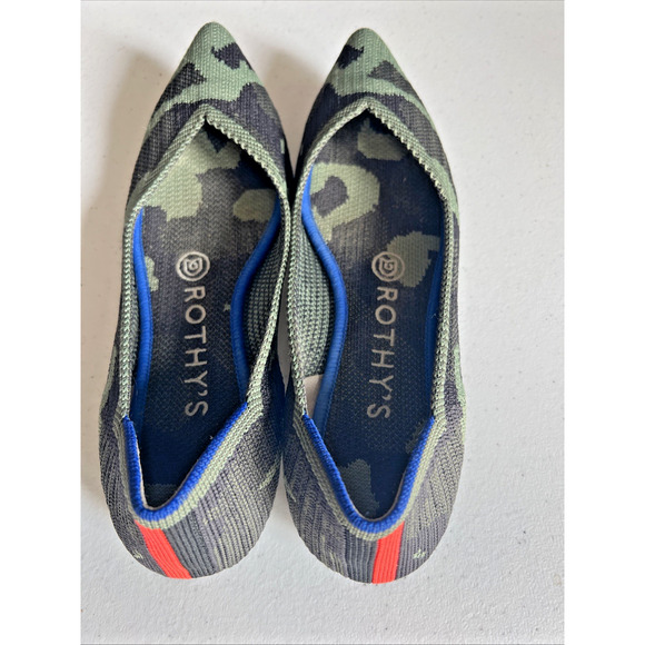 Rothy's Womens Size 6.5 The Point Olive Camo Knit Pointy Toe Ballet Flats green - Picture 2 of 7